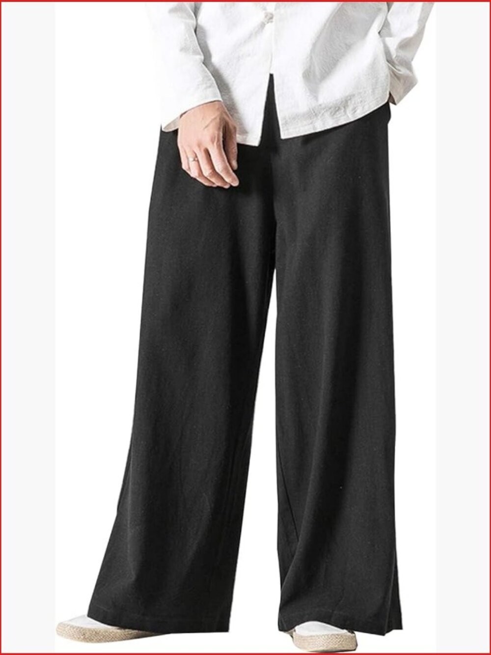 Mens Cotton Linen Wide Leg Baggy Pants Elastic Waist Casual Beach Palazzo